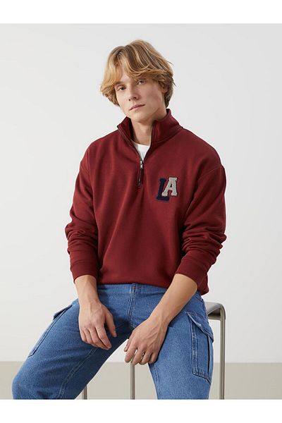 LC Waikiki Ανδρικό φούτερ XSIDE Claret Red Stand γιακά με μακρυμάνικο κέντημα