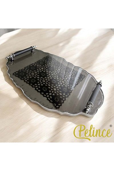 Home Black Lace Epoxy Tray - Silver Stone Detail, 23X33 cm