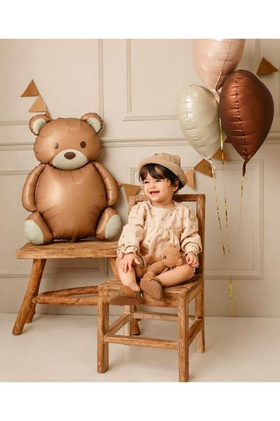 Çemrek Süs Parti Retro Bear Foil Balloon Brown Streamer and Heart Foil Balloon 5 Pieces