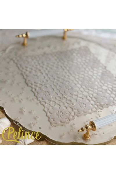 Home Epoxy Resin Lace Tray - Square Lace Pearl - Diameter: 30 cm