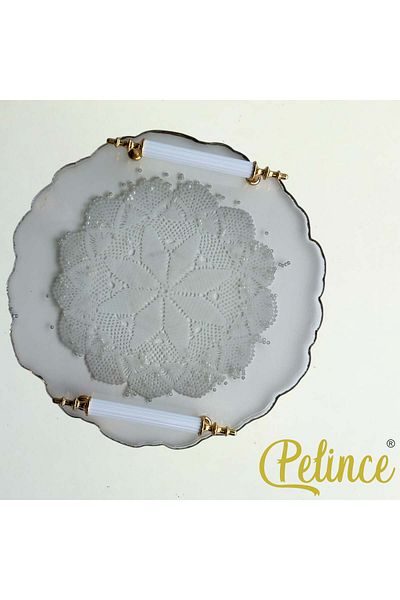 Home Epoxy Resin Lace Tray - Lace with Pearls - Diameter: 25 cm