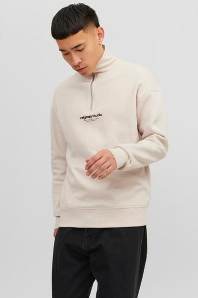Jack & Jones Hanorac Jorvesterbro bej - Zip de sfert, modelul Hn Noos