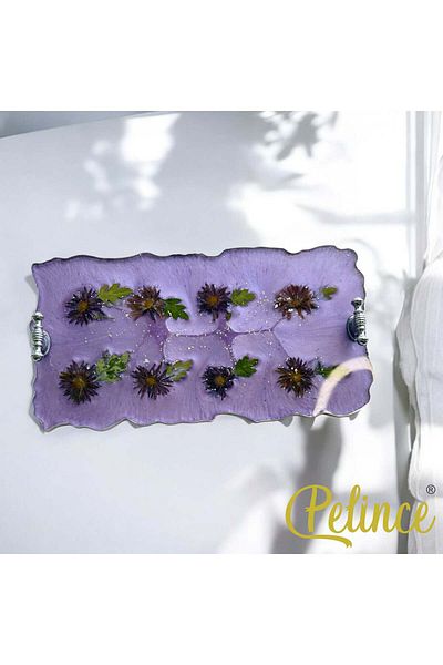 Home Epoxy Resin Floral Tray - Chrysanthemum - Width: 16 cm Length: 30 cm