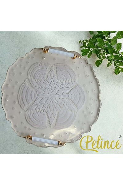 Home Epoxy Resin Lace Tray - Lace with Pearls - Diameter: 33 cm