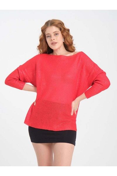 Kokoşum Butik 3453 Model Pulover roșu cu gât barca