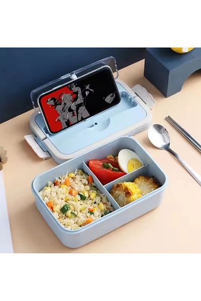 Primo Plus Plastic lunch box with assorted spoon and chopsticks