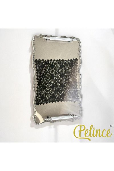 Home 35 cm Epoxy Resin Lace Tray - Black and Silver Stone Detailed
