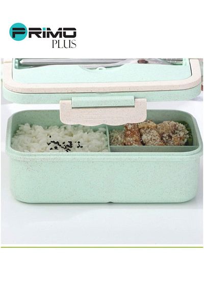 Primo Plus Plastic lunch box with assorted spoon and chopsticks