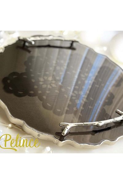 Home Epoxy Resin Lace Tray - Black Square Lace - Diameter: 33 cm