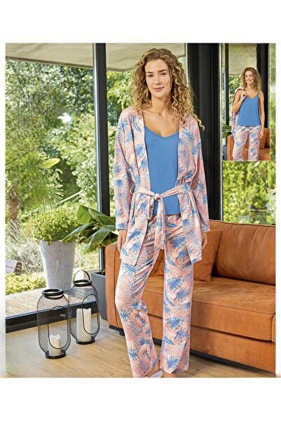 İpek Kadın Üçlü Sabahlıklı Pijama Takımı