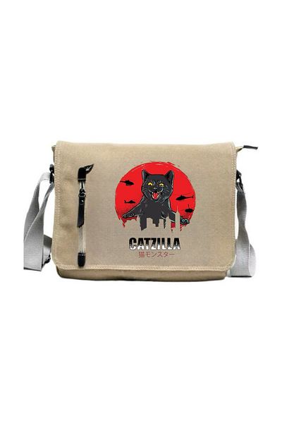 Aesthia Geantă Messenger Catzilla Red Cat Imprimată Bej -Mingalondon