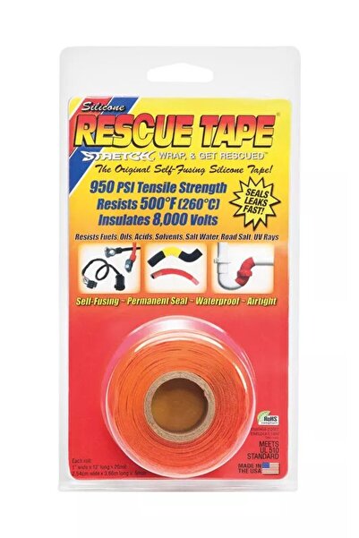 Rescue Tape شريط إصلاح سيليكون ذاتي الالتصاق، برتقالي، 1 بوصة x 12 قدم، ختم ط...