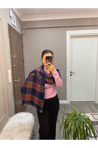 TREND Women's Plaid Patterned Double Sided Shal Scarf