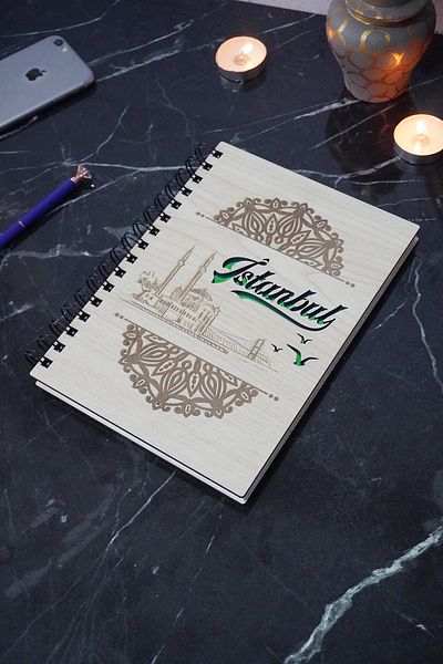 markcat Ξύλινο σημειωματάριο Istanbul Pattern - Agenda - Ημερολόγιο - Χωρίς γραμμή σημειωματάριο - Σημειωματάριο A5 - δώρο