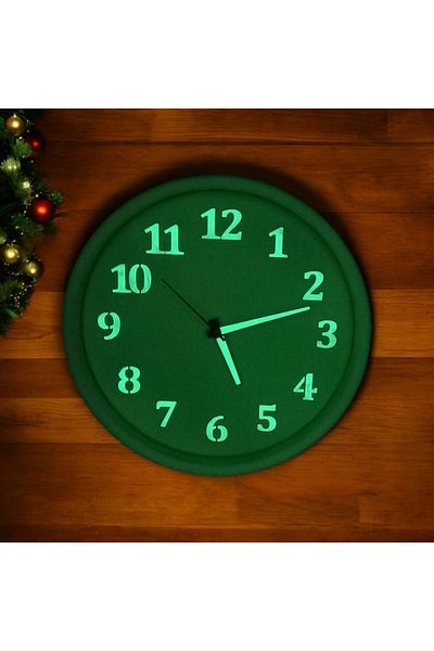 Bahat Phosphorescent Fluorescent Green Wall Clock Curved Glass Diameter 28 cm
