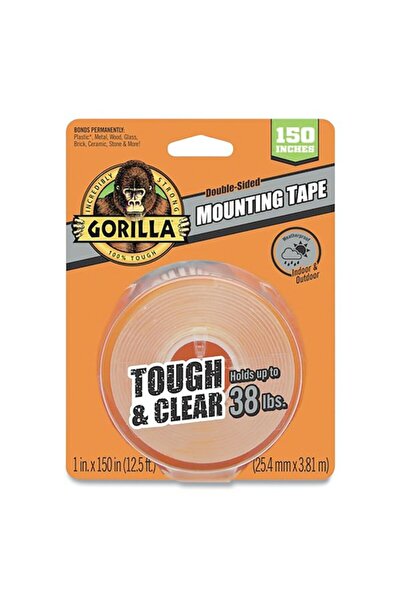GORILLA شريط لاصق شفاف وقوي ذو وجهين، 1 بوصة × 150 بوصة، شفاف - مقاوم للعوامل...