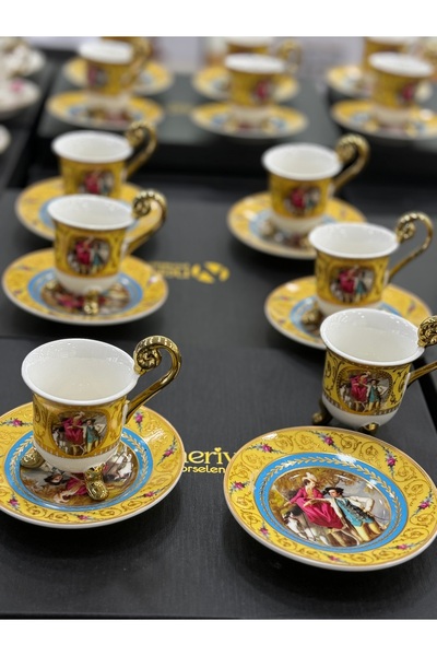 NERİVA PORSELEN Neriva Home Ayaklı Yaldızlı Avangart Model Kahve Fincan Takımı