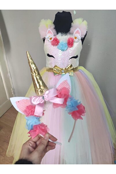 Saatistan Renkli Tarlatan Unicorn Çocuk Kostümü, Kızlar İçin Rüya Gibi Parti Kıyafeti