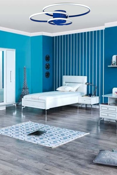 LEGACY Sole Modern Design Blue Color Living Room - Kitchen - Children's Room White Led 3-Piece Chandelier