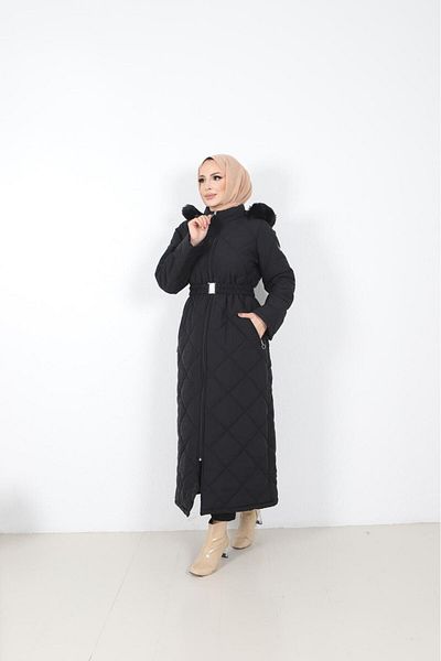 GLR&GYM Nadide Women - Plus Size Nova Fabric Lined Hooded Full Length Young Quilted Coat