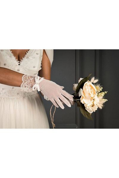 Hayalperest boncuk White Lace Wrist Bridal Gloves