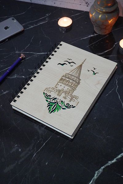 markcat Galata Tower Concept - Caiet din lemn Agenda zilnică Caiet fără linii Caiet de amintiri