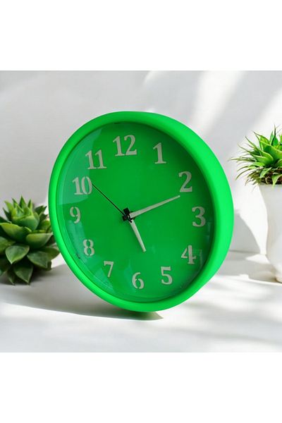 Bahat Phosphorescent Fluorescent Green Wall Clock Curved Glass Diameter 28 cm