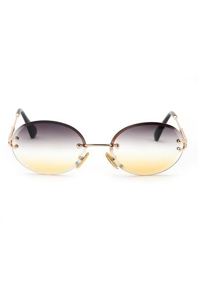 Angel Eyes Rimless Gradient Black-Yellow Glass Sunglasses,