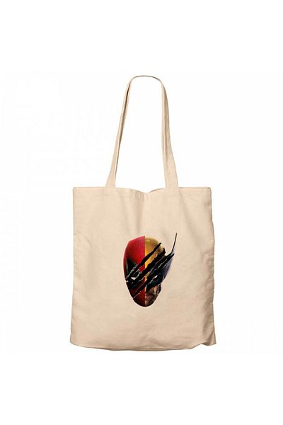 Z zepplin Deadpool Wolverine Silhouette Cream Zipper Cloth Bag Gabardine