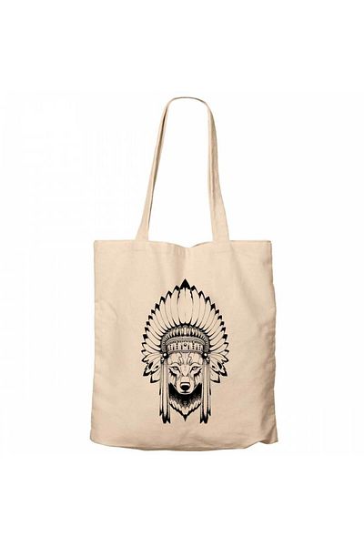 Z zepplin Indian Wolf Cream Zippered Cloth Bag Gabardine