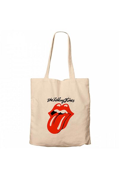 Z zepplin The Rolling Stones Logo Cream Zipper Cloth Bag Gabardine