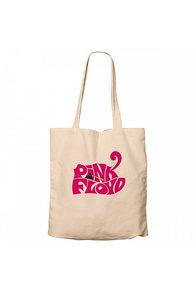 Z zepplin Pink Floyd Black Text Cream Zippered Cloth Bag Gabardine