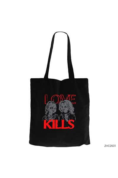Z zepplin Chucky Love Kills Black Canvas Tote Bag