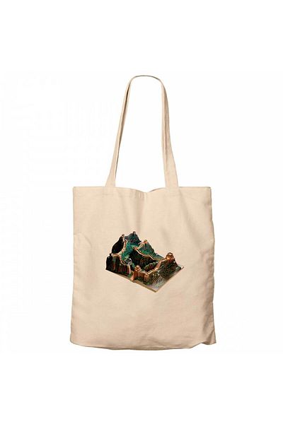 Z zepplin Great Wall of China View Book Cream Zippered Cloth Bag Gabardine