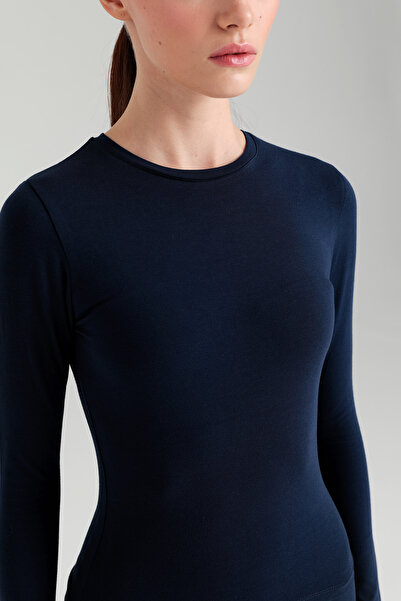 SHEISMONO Bavlněná halenka s kulatým výstřihem, tmavě modrá