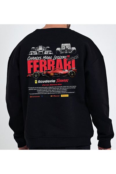 VEK Hanorac oversize cu decolteu rotund cu imprimeu F1 Car