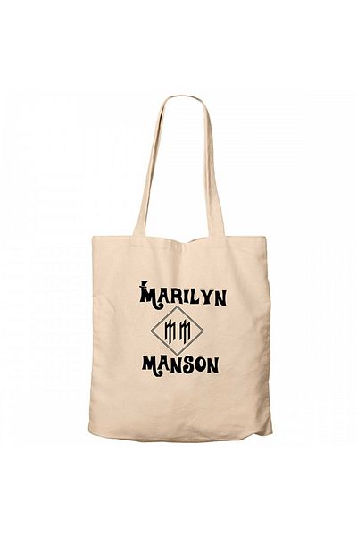 Z zepplin Marilyn Manson Text Cream Zippered Cloth Bag Gabardine