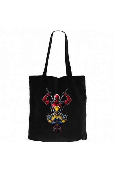 Z zepplin Deadpool Wolverine Warrios Μαύρη υφασμάτινη τσάντα με φερμουάρ Gabardine