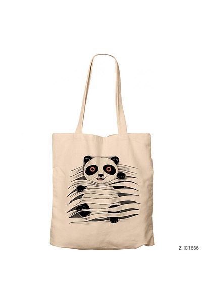 Z zepplin Panda in Tee Cream Zippered Cloth Bag Gabardine