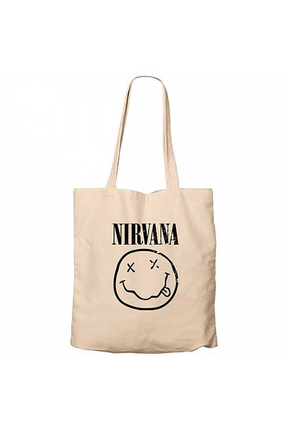 Z zepplin Nirvana Smiley Face Cream Zippered Cloth Bag Gabardine