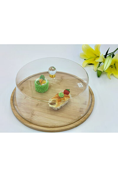 SAFA أطباق الكيك الأكريليك مع قاعدة خشبية