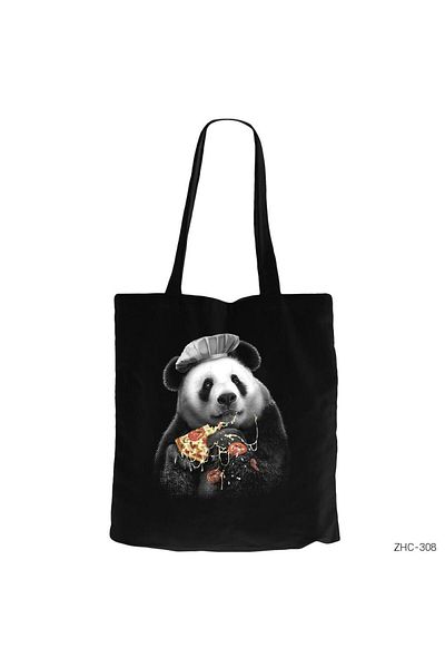 Z zepplin Panda Pizza Μαύρη υφασμάτινη τσάντα με φερμουάρ Gabardine