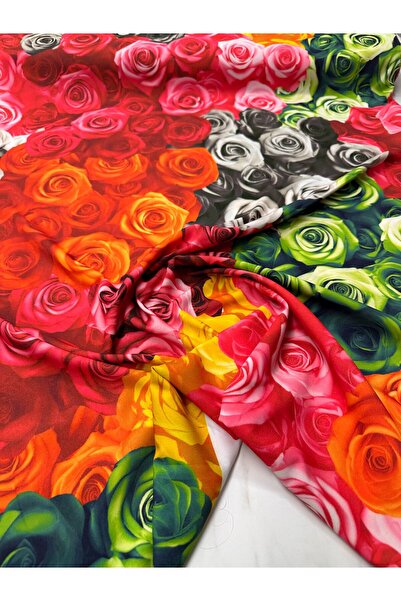 ipekkumaş قميص من قماش الكريب بنمط الورد الملون، يباع بالقطعة 1 قطعة 1 متر