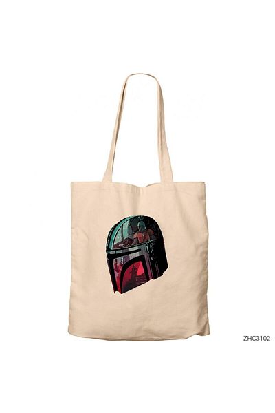 Z zepplin The Mandalorian Helmet Cream Zippered Cloth Bag Gabardine