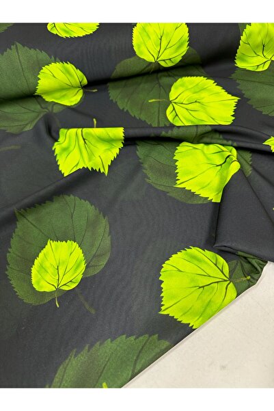 ipekkumaş قميص من قماش الكريب بنمط أوراق الشجر الخضراء يباع بالقطعة 1 قطعة 1 متر