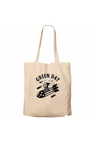 Z zepplin Green Day Skeleton Cream Canvas Tote Bag