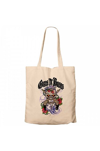 Z zepplin Guns N Roses Skull and Gun Cream Canvas Tote Bag