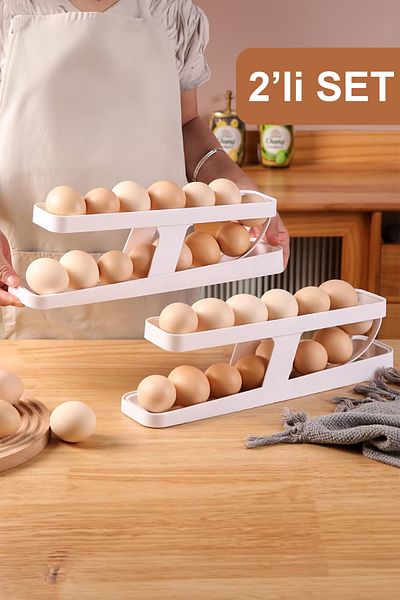 Fesya Home Roll Set of 2 2 Layers Egg Storage Container Refrigerator Egg Organizer