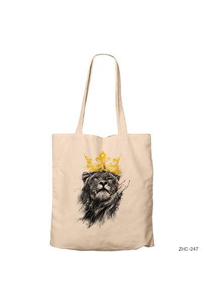 Z zepplin Lion King Cream Zippered Cloth Bag Gabardine