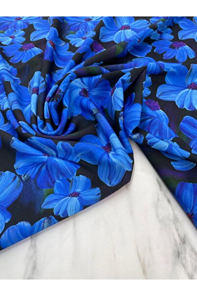 ipekkumaş Mavi Geranium Desen Elbiselik Gömleklik Krep Kumaş Ürünümüz Adet Ol...